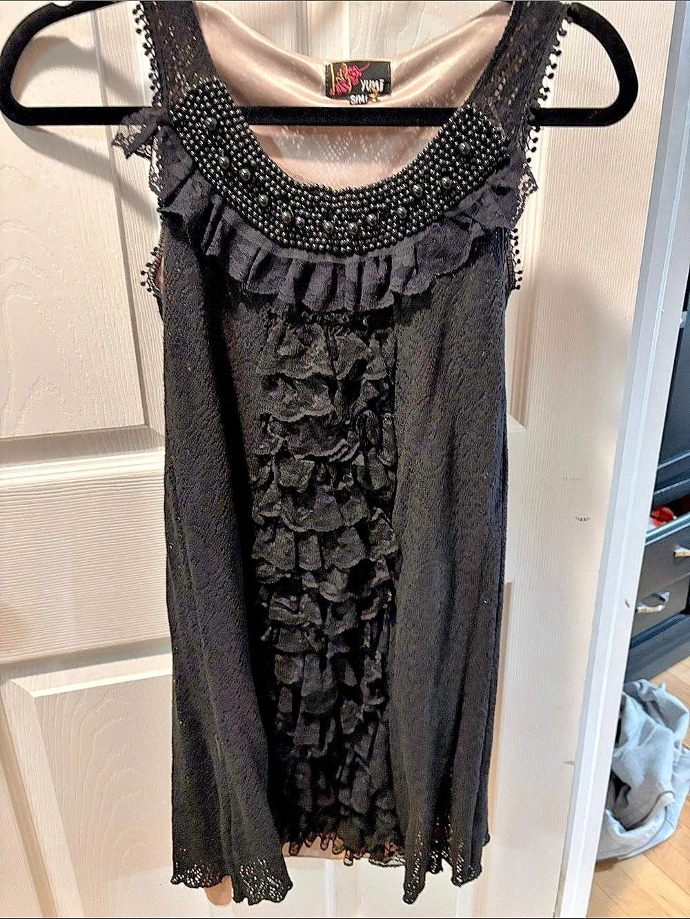 Yumi Black Ruffle Mini Dress Size Small Like New
